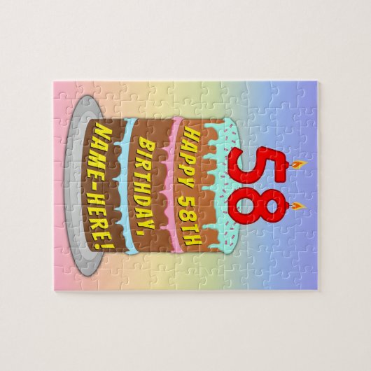 58e verjaardag: Fun Cake and Candles + Custom Name Legpuzzel (Horizontaal)