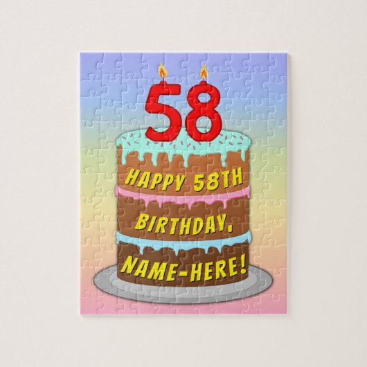 58e verjaardag: Fun Cake and Candles + Custom Name Legpuzzel (Verticaal)
