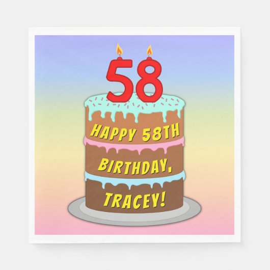 58e verjaardag: Fun Cake and Candles + Custom Name Servet (Voorkant)