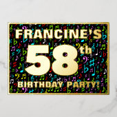 58e verjaardag — Fun, Colorful Music Symbols Folie Uitnodiging (Voorkant)