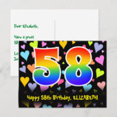 58e verjaardag: Fun Hearts-patroon, Regenboog 58 Briefkaart (Voorkant / Achterkant)