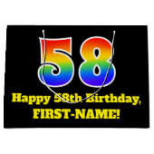 58e verjaardag ~ Fun, kleurrijk, levendig, regenbo Groot Cadeauzakje (Voorkant)