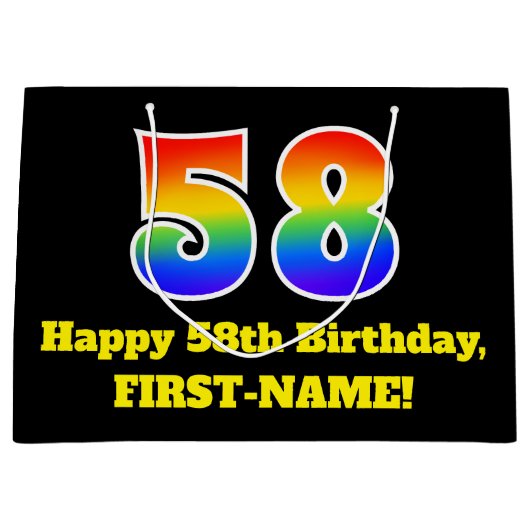 58e verjaardag ~ Fun, kleurrijk, levendig, regenbo Groot Cadeauzakje (Voorkant)