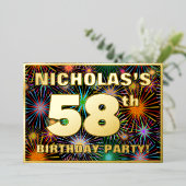 58e verjaardag — Fun, kleurrijke Fireworks look Folie Uitnodiging (Staand Voorkant)