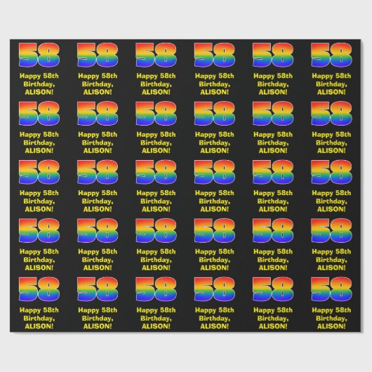 58e verjaardag: Fun, kleurrijke regenboog geïnspir Cadeaupapier (Vlak)