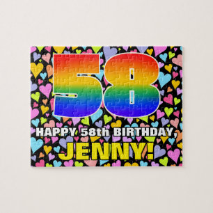 58e verjaardag — Fun, liefhebbende hartvormen + "5 Legpuzzel