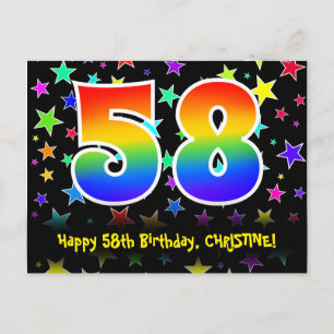 58e Verjaardag: Fun Sterren Patroon, Regenboog 58, Briefkaart