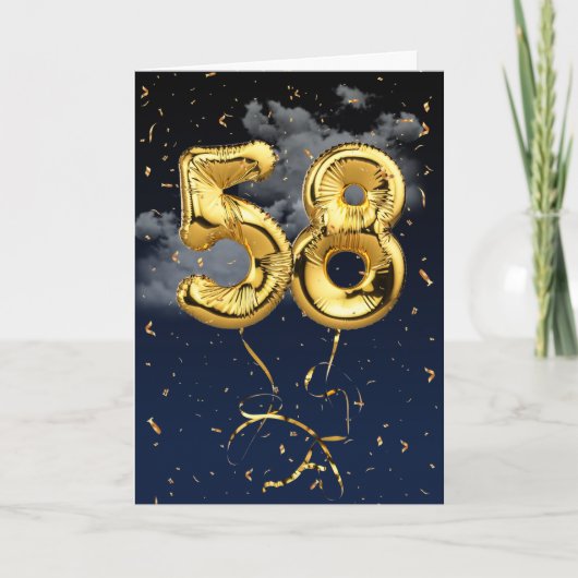58e verjaardag Gold Mylar ballon en Confetti Card Kaart (Voorkant)