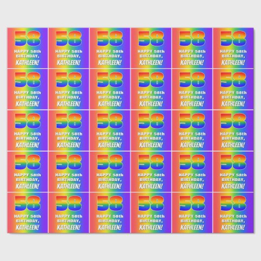 58e verjaardag: kleurrijk, vun regenboogpatroon # cadeaupapier (Zoom)