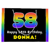 58e verjaardag: kleurrijke regenboog # 58, aangepa groot cadeauzakje (Achterkant)