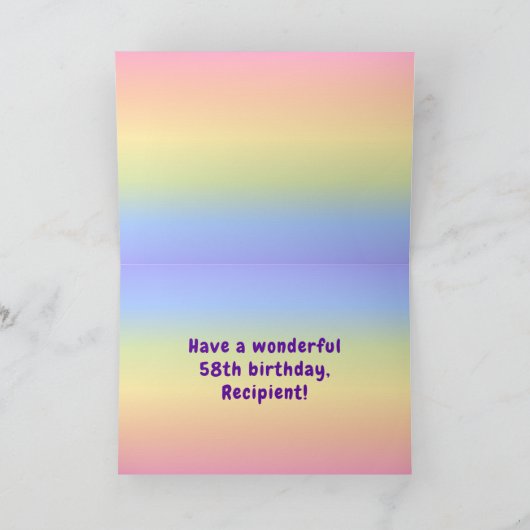 58e verjaardag: kleurrijke regenboog # 58, aangepa kaart (Binnen)