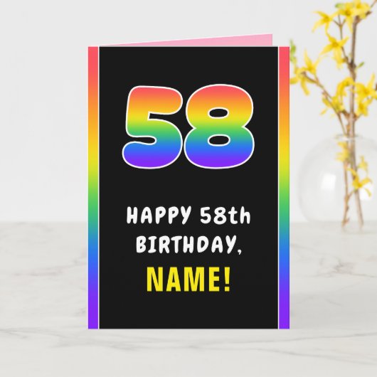 58e verjaardag: kleurrijke regenboog # 58, aangepa kaart (Gele Bloem)