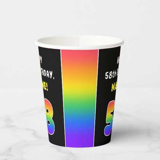 58e verjaardag: kleurrijke regenboog # 58, aangepa papieren bekers (Links)