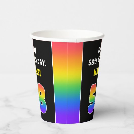 58e verjaardag: kleurrijke regenboog # 58, aangepa papieren bekers (Rechts)