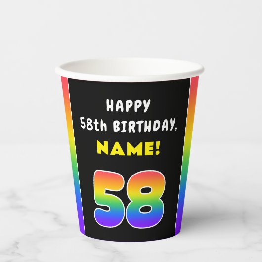 58e verjaardag: kleurrijke regenboog # 58, aangepa papieren bekers (Voorkant)
