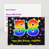 58e verjaardag: leuk sterrenpatroon, regenboog 58, briefkaart (Voorkant / Achterkant)