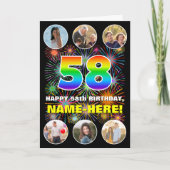 58e verjaardag: Leuke regenboog #, Aangepaste naam Kaart (Voorkant)