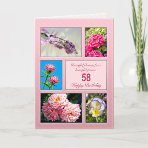 58e verjaardag, mooie bloemen kaart