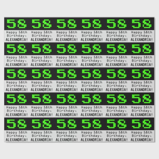 58e verjaardag - Nerdy / Geeky Style "58" en naam Cadeaupapier (Vlak)