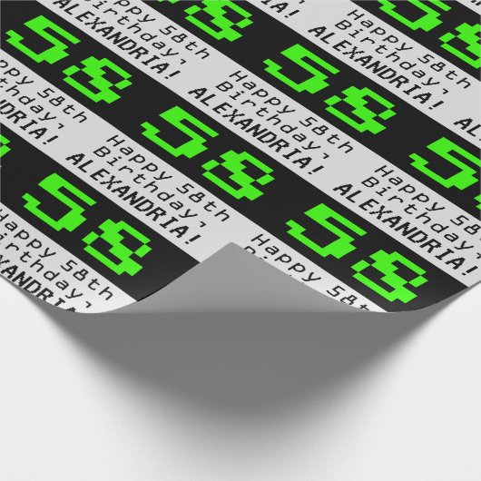 58e verjaardag - Nerdy / Geeky Style "58" en naam Cadeaupapier (Hoek)