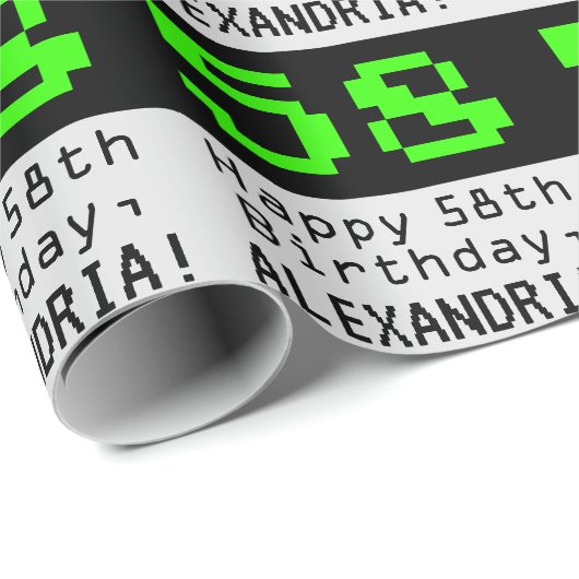 58e verjaardag - Nerdy / Geeky Style "58" en naam Cadeaupapier (Rol Hoek)