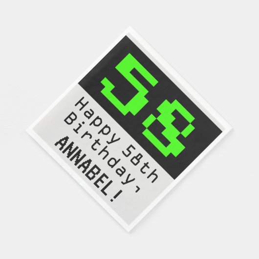 58e verjaardag - Nerdy / Geeky Style "58" & naam Servet (Hoek)