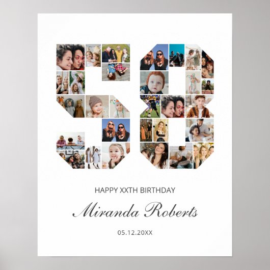 58e verjaardag nummer 58 aangepaste fotocollage poster (Voorkant)