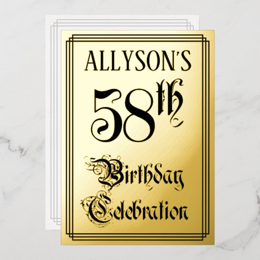 58e verjaardag Partij — Legant Manuscript + de Naa Folie Uitnodiging (Voorkant / Achterkant)
