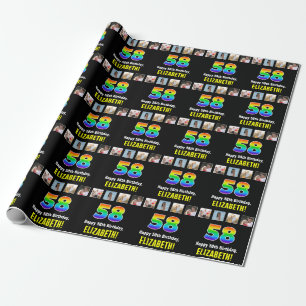 58e verjaardag: Regenboog “58“; Aangepaste foto's  Cadeaupapier