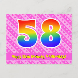 58e verjaardag: Roze strepen & harten, Regenboog 5 Briefkaart