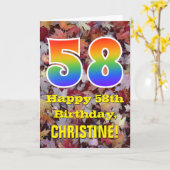58e verjaardag; rustieke herfstbladeren; regenboog kaart (Gele Bloem)
