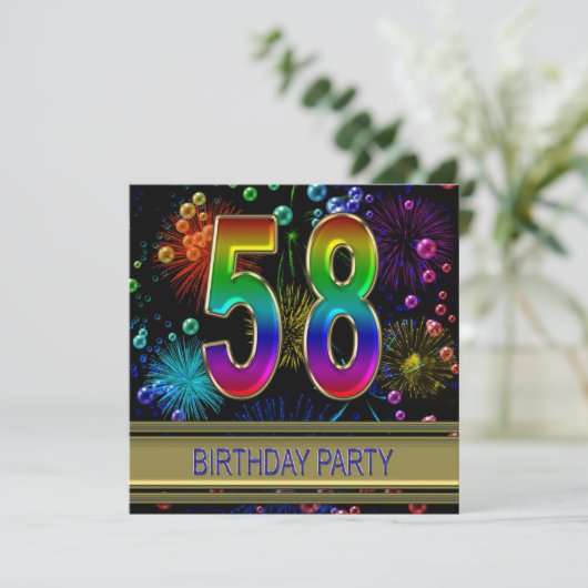 58e verjaardag Uitnodiging op feestdag met bellen (Staand voorkant)