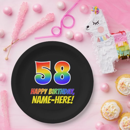 58e verjaardag: Vet, Vun, eenvoudig, regenboog 58 Papieren Bordje (Feest)