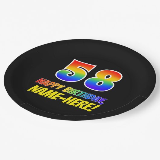 58e verjaardag: Vet, Vun, eenvoudig, regenboog 58 Papieren Bordje (Gekanteld)