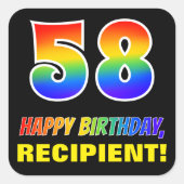 58e verjaardag: Vet, Vun, eenvoudig, regenboog 58 Vierkante Sticker (Voorkant)