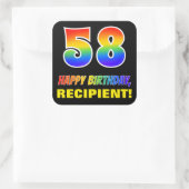 58e verjaardag: Vet, Vun, eenvoudig, regenboog 58 Vierkante Sticker (Tas)