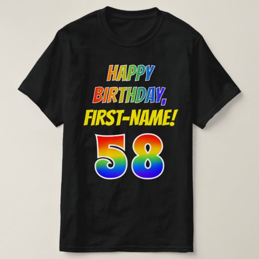 58e verjaardag — Vet, vun, regenboog 58, aangepast T-shirt (Design voorkant)