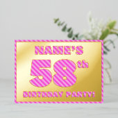 58e verjaardag - Vet, vun, roze band # 58 Folie Uitnodiging (Staand Voorkant)