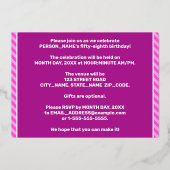 58e verjaardag - Vet, vun, roze band # 58 Folie Uitnodiging (Achterkant)