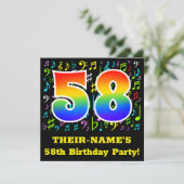 58e verjaardagsfeest: leuke muzieksymbolen, regenb kaart (Staand voorkant)