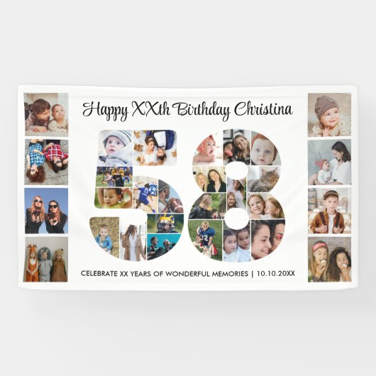 58e verjaardagsfeest Nummer 58 Fotocollage Spandoek (Horizontaal)