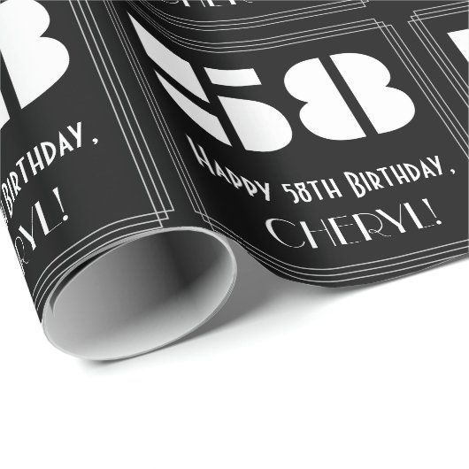 58ste verjaardag: Art Deco geïnspireerd look "58"  Cadeaupapier (Rol Hoek)
