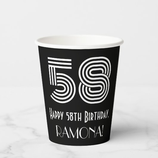 58ste verjaardag — Art Deco Geïnspireerde look "58 Papieren Bekers (Achterkant)