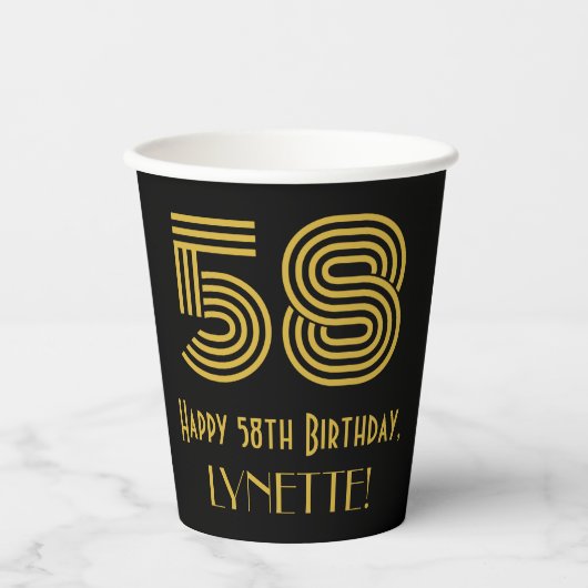 58ste verjaardag: Art Deco Geïnspireerde look "58" Papieren Bekers (Voorkant)