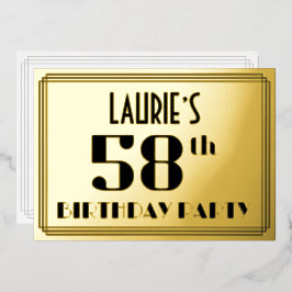 58ste verjaardag: Art Deco Kijk "58" en naam Folie Uitnodiging
