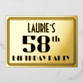 58ste verjaardag: Art Deco Kijk "58" en naam Folie Uitnodiging (Voorkant)