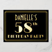58ste verjaardag: Art Deco Kijk "58", met naam Folie Uitnodiging (Voorkant)