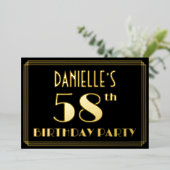 58ste verjaardag: Art Deco Kijk "58", met naam Folie Uitnodiging (Staand Voorkant)