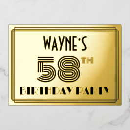 58ste verjaardag — Art Deco Style "58" en naam Folie Uitnodiging