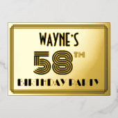 58ste verjaardag — Art Deco Style "58" en naam Folie Uitnodiging (Voorkant)